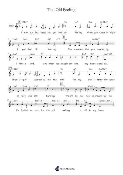 That Old Feeling Sheet Music by Sammy Fain-Arr.Virquinn Hoodvid