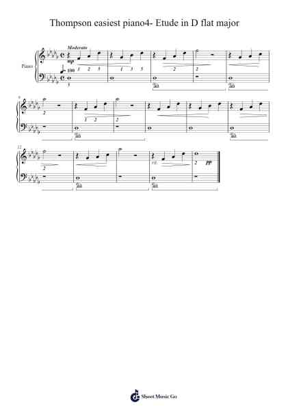 Thompson easiest piano4- Etude in D flat major Sheet Music by John Thompson-Arr.Clairenor Jouvic