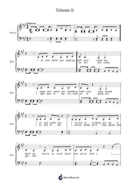 Tolerate It Sheet Music by Taylor Swift-Arr.Nyroy Vebe
