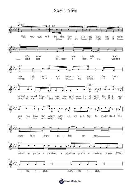 Stayin' Alive Sheet Music by Bee Gees-Arr.Brookecher Nicksie