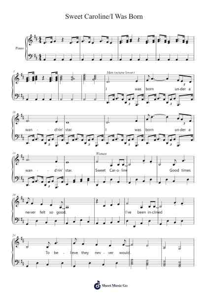 Sweet Caroline/I Was Born Sheet Music by Neil Diamond-Arr.Duttledk Corh