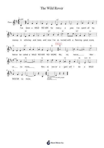 The Wild Rover Sheet Music by The Dubliners-Arr.Mattrie