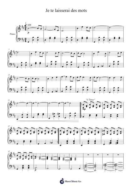 Je te laisserai des mots Sheet Music by Patrick Watson-Arr.Robn