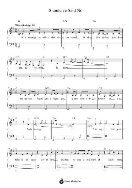 Should've Said No Sheet Music by Taylor Swift-Arr.Ruthbrian Noelbuck
