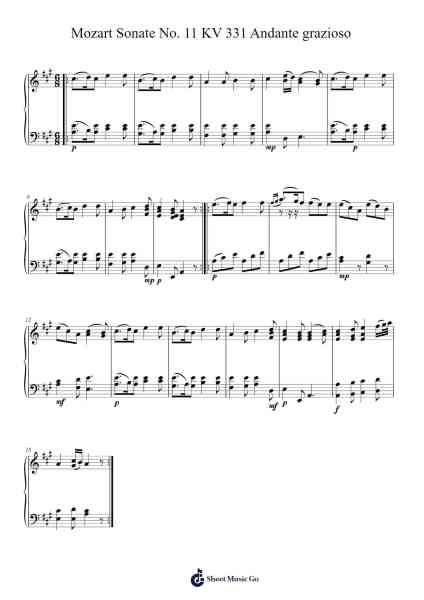 Sonata No. 11 in A Major, K. 331: I. Andante Grazioso Sheet Music by Wolfgang Amadeus Mozart-Arr.Wentio Termaltz
