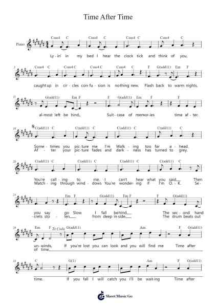 Time After Time Sheet Music by Cyndi Lauper/Rob Hyman-Arr.Ogfey