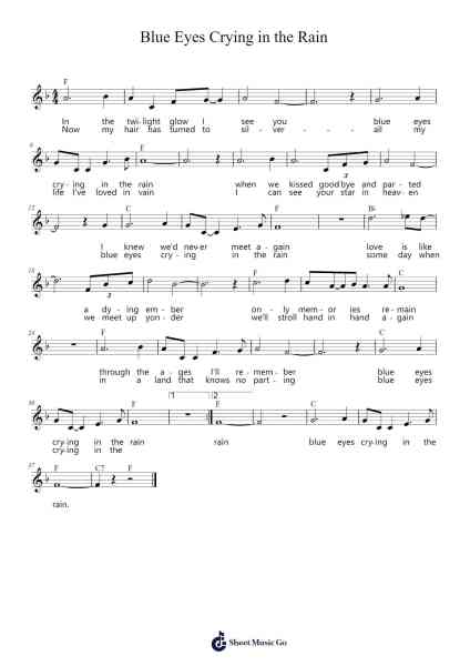 Blue Eyes Crying in the Rain Sheet Music by Fred Rose-Arr.Mauddam Linddice