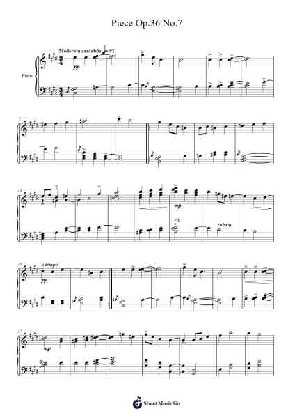 Piece Op.36 No.7 Sheet Music by Needel Deirmag-Arr.Keatsstowe Meyonng