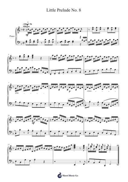 18 Little Preludes for Piano: No. 8 Sheet Music by Johann Sebastian Bach-Arr.Mickmin