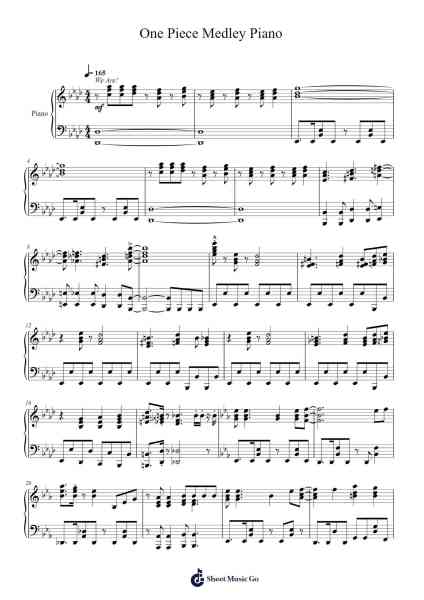 One Piece Medley Piano Sheet Music by Misc Cartoons-Arr.Gisbey Gregbins