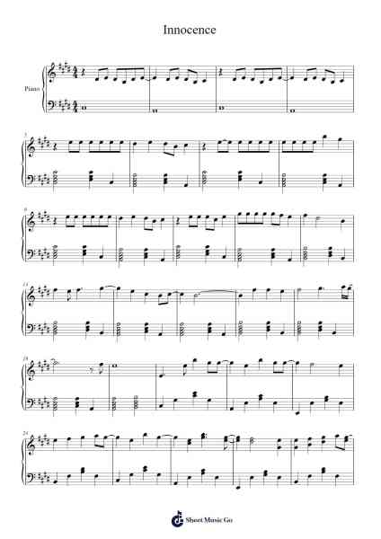 innocence Sheet Music by Avril Ramona Lavigne-Arr.Wildech Mopold