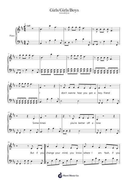 Girls/Girls/Boys Sheet Music by tajmusic-Arr.Petpenn