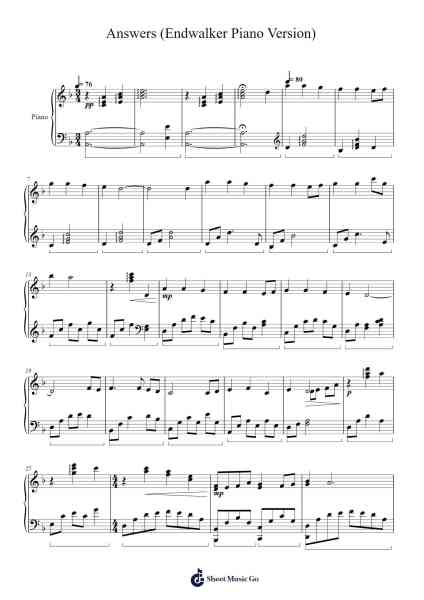 Answers (Endwalker Piano Version) - Final Fantasy XIV: Endwalker Sheet Music by Nobuo Uematsu-Arr.Raerace