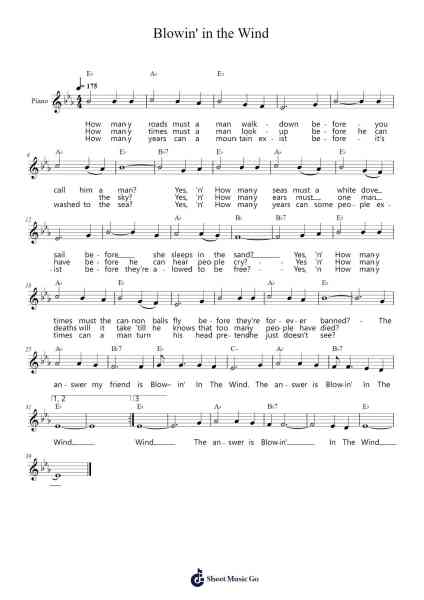 Blowin' in the Wind Sheet Music by Bob Dylan-Arr.Jillcke