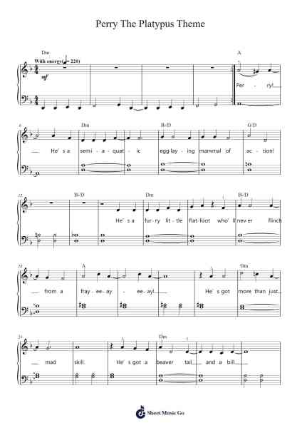 Perry The Platypus Theme Sheet Music by Danny Jacob/Dan Povenmire/Jeff “Swampy” Marsh-Arr.Danchloe