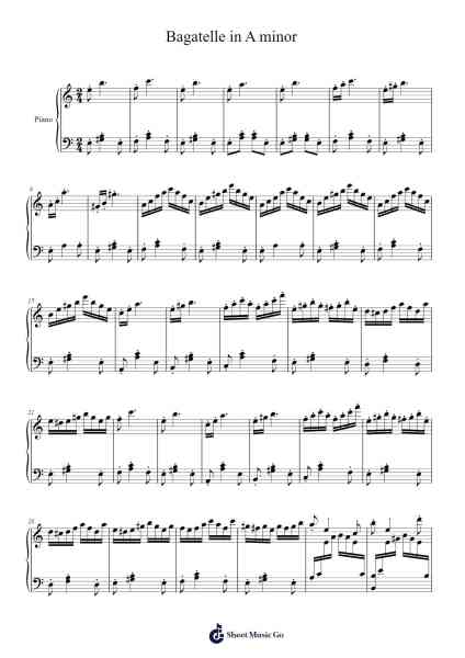 Bagatelle in A Minor, WoO 59 "Für Elise" Sheet Music by Li Yang Yang-Arr.Hootus