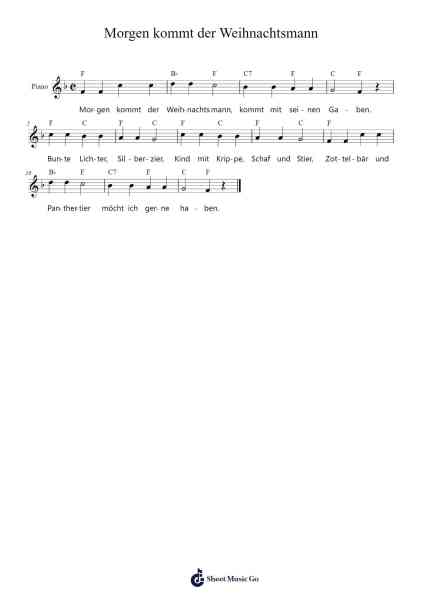 Morgen kommt der Weihnachtsmann 악보 W. A. Mozart - 편곡 Orfunk Grocroft