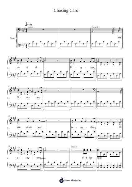 Chasing Cars Sheet Music by Snow Patrol-Arr.Campleign Eli
