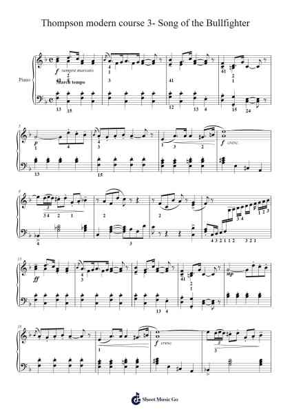 Thompson modern course 3- Song of the Bullfighter Sheet Music by John Thompson-Arr.Sainsthea Flind