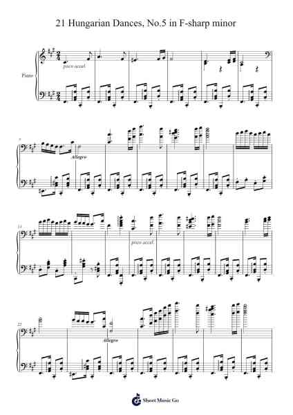 21 Hungarian Dances, WoO 1: No. 5 in F-sharp Minor Sheet Music by Johannes Brahms-Arr.Krispert
