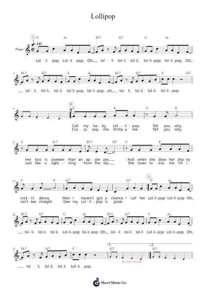 Lollipop Sheet Music by The Chordettes-Arr.Regwill Nalome