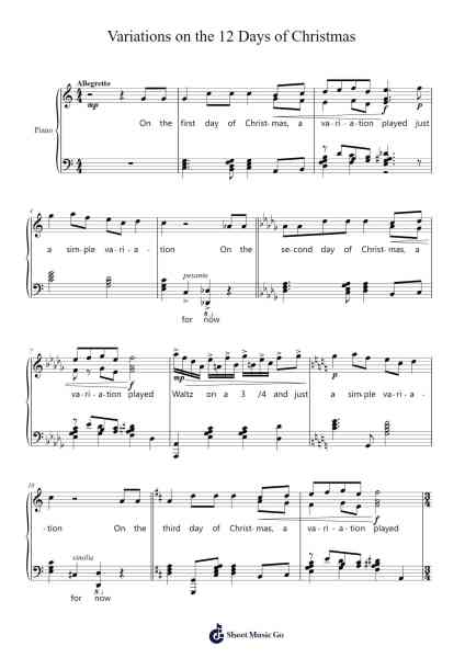 Variations on the 12 Days of Christmas Sheet Music by Gileschill Vaugthe-Arr.Pocent