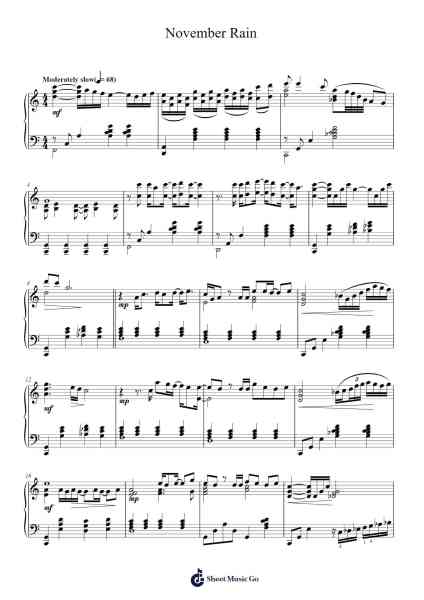 November Rain Notenblatt von Guns N' Roses-Arr.Nanriah Obrook