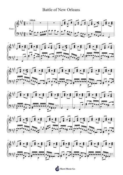 Battle of New Orleans Sheet Music by Johnny Horton-Arr.Efkirk