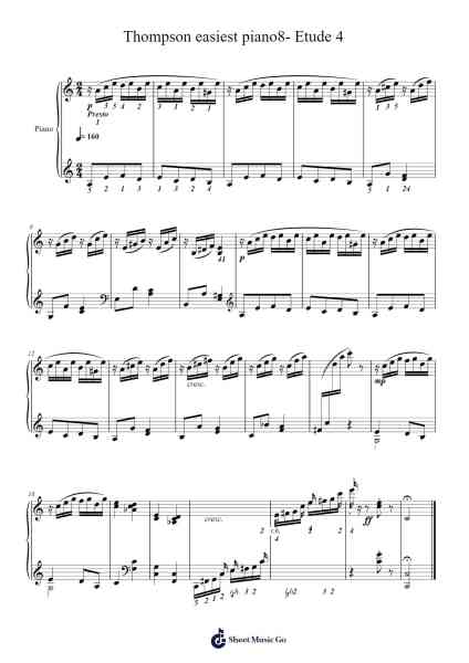 Thompson easiest piano8- Etude 4 Sheet Music by John Thompson-Arr.Keliot Hicksner