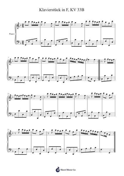 Klavierstück in F, KV 33B Sheet Music by Wolfgang Amadeus Mozart-Arr.Dalclark Wenholt