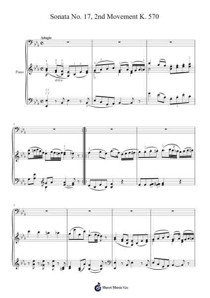 Piano Sonata No. 17 in B-Flat Major, K. 570: II. Adagio Sheet Music by Wolfgang Amadeus Mozart-Arr.Blithehouse