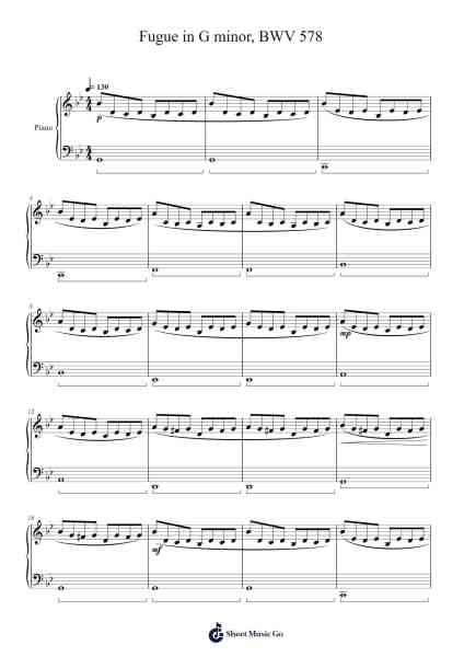 Fugue in G Minor, BWV 578 Sheet Music by Johann Sebastian Bach-Arr.Rhysboyce