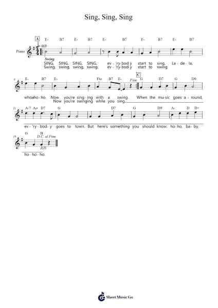 Sing, Sing, Sing 乐谱由 Louis Prima - 编曲 Hudfitch Terleign