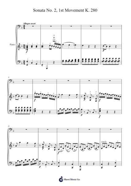 Piano Sonata No. 2 in F Major, K. 280: I. Allegro assai Sheet Music by Wolfgang Amadeus Mozart-Arr.Toutpeg