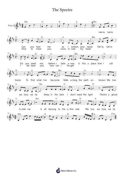 The Spectre Sheet Music by Alan Walker-Arr.Norgiles