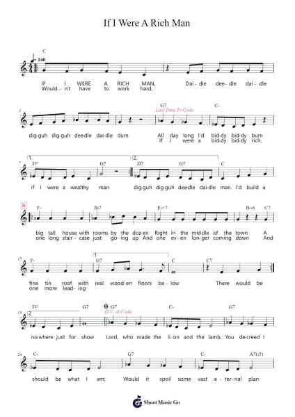If I Were A Rich Man Sheet Music by Sheldon Harnick/Jerry Bock-Arr.Simpbrown