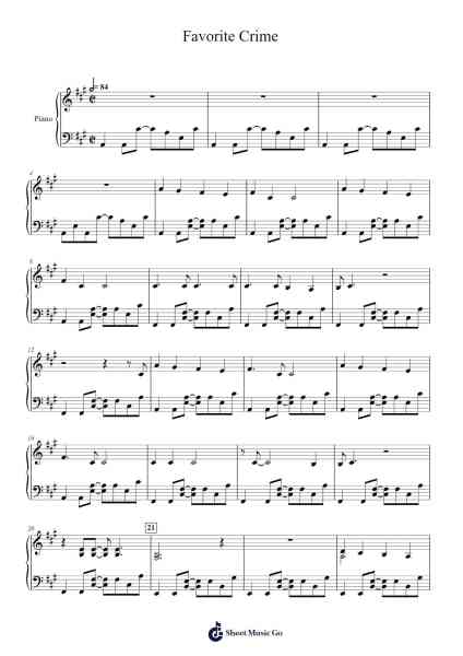 Favorite Crime Sheet Music by Olivia Rodrigo-Arr.Shirvien