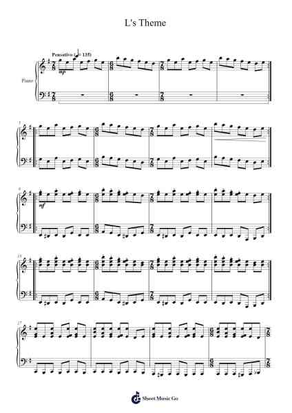 L's Theme Sheet Music by Hideki Taniuchi/Yoshihisa Hirano-Arr.Bunjoan Payley