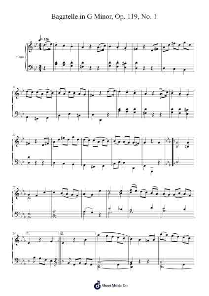 Bagatelle in G Minor, Op. 119, No. 1 Sheet Music by Ludwig van Beethoven-Arr.Aslan Wordford