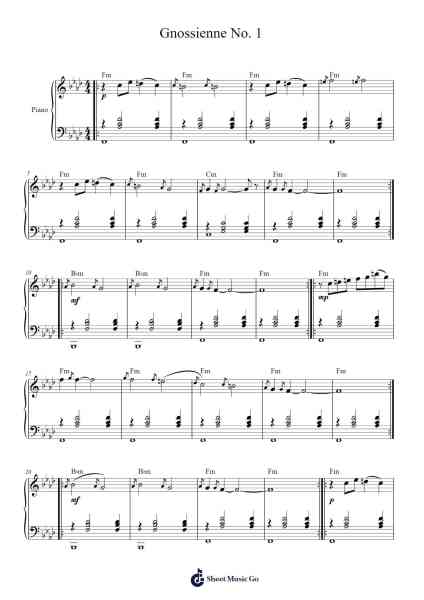 Gnossienne No. 1 Sheet Music by Erik Satie-Arr.Urclair