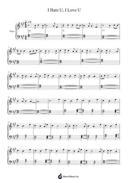 I Hate U, I Love U Sheet Music by Gnash/Olivia O’Brien-Arr.Nanholt Walkchi