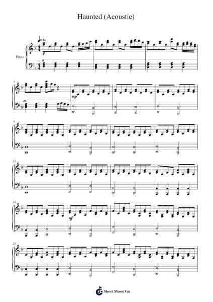 Haunted (Acoustic) Musica per pianoforte di Taylor Swift - Arr.Carlphrey