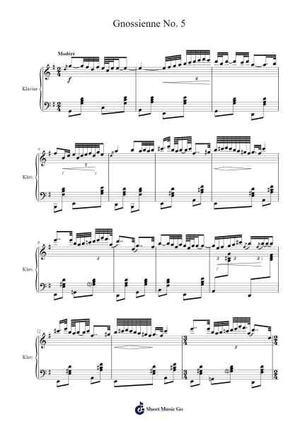 Gnossienne No. 5 Sheet Music by Erik Satie-Arr.Pulborg Ridean
