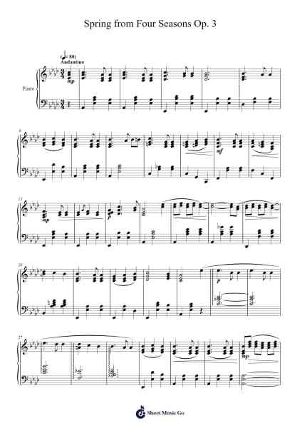 The Four Seasons - Spring in E Major, RV. 269: I. Allegro Sheet Music by Bruceraine Baldkay-Arr.Duttnin Moulnorth
