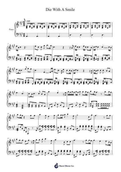 Die With A Smile - Lady Gaga / Bruno Mars(还原易弹) Sheet Music by Lady Gaga / Bruno Mars-Arr.Crodre Kipqe