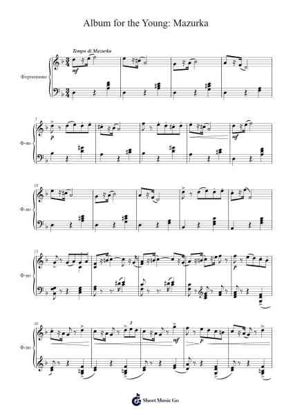 Album for the Young, Op. 39: No. 10 Mazurka Sheet Music by Pyotr Ilyich Tchaikovsky-Arr.Rhyspont