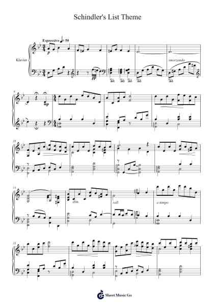 Schindler's List Theme Sheet Music by John Williams-Arr.Readerae