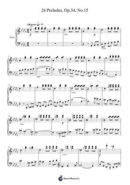 24 Preludes, Op. 34 No. 15 in D-Flat Major Sheet Music by Dmitri Shostakovich-Arr.Jansean