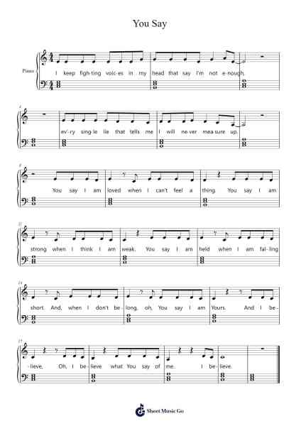 You Say Sheet Music by Lauren Daigle-Arr.Lautus Phichad