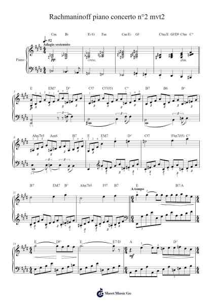 Piano Concerto No. 2 in C Minor, Op. 18: II. Adagio sostenuto Sheet Music by Sergei Rachmaninoff-Arr.Vioo'neil